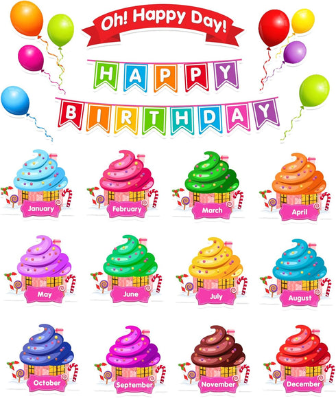 EAMAY Happy Birthday Bulletin Board Sets, Colorful Cutouts for Preschool & Kindergarten Classroom