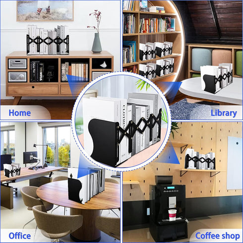 Carooyac Adjustable Metal Book Ends, Heavy Duty Decorative Bookends for Home Office, Kids Bookshelf, Magazine Holder