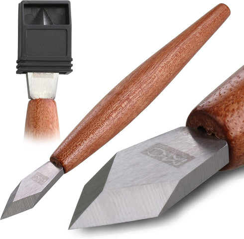 Marking Knife with Plastic Protector, Premium Woodworking Tool with High Speed Steel Blade and Rose Wood Handle