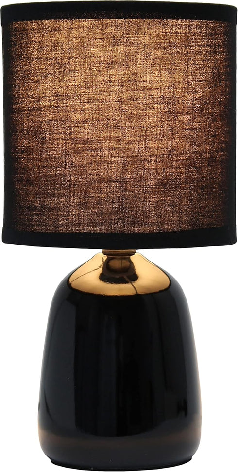 Simple Designs LT1134-BLK 10.04" Tall Traditional Ceramic Thimble Base Bedside Table Desk Lamp w Matching Fabric Shade for Home Decor, Nightstand, Bedroom, Living Room, Entryway, Office, Black by Simple Designs