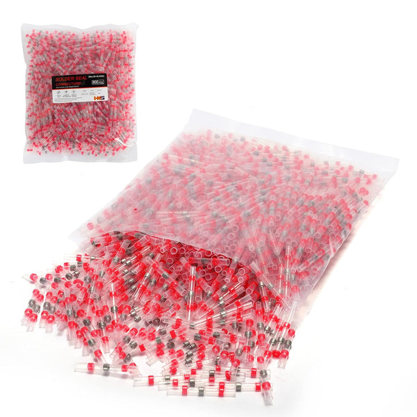 HKS 800 PCS Solder Seal Wire Connectors - Red 22-18 AWG - Heat Shrink Solder Butt Connectors for Automotive