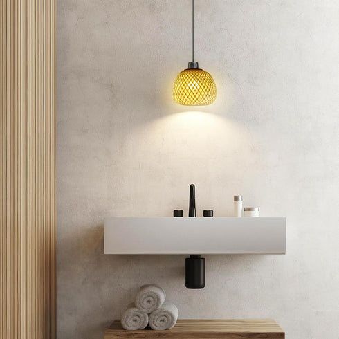 7.67 Inch UPKOCH Woven Bamboo Lamp Shade Pendant Light Cover Rustic Rattan Ceiling Lamp Shade for Home Bedroom