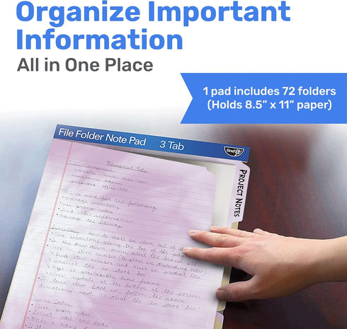 Find It File Folder Notepad - 72 Pack, 9.5 x 12.5 Inch Notebook Organizer Folders for Document and Clipboard