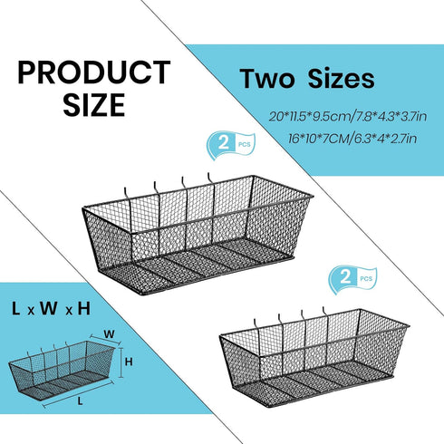 Sieral 4 Pcs Metal Wire Shelf Baskets, Black Pegboard Organizer Attachments for Garage Workbench, 2 Sizes