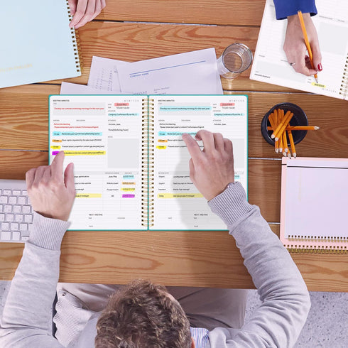 SUNEE Meeting Notebook for Work - 160 Pages, B5 Size Project Planner, Spiral Meeting Agenda/Minutes Organizer for Office