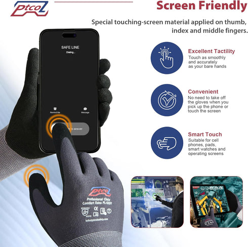 Safety Work Gloves Micro-Foam Nitrile Coated, 6 Pairs Seamless Knit Touchscreen Nylon Gloves for Home Improvement