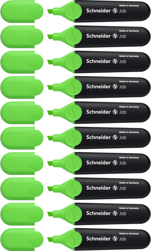 Schneider Job Highlighter, Chisel Tip, 1 + 5 mm, Black Barrel, Green Ink, Box of 10