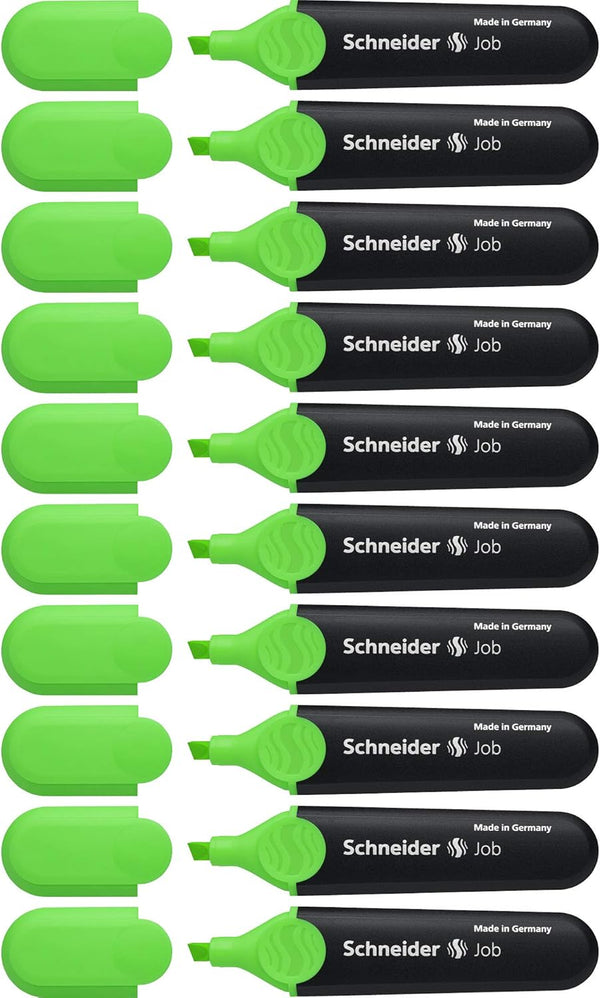 Schneider Job Highlighter, Chisel Tip, 1 + 5 mm, Black Barrel, Green Ink, Box of 10
