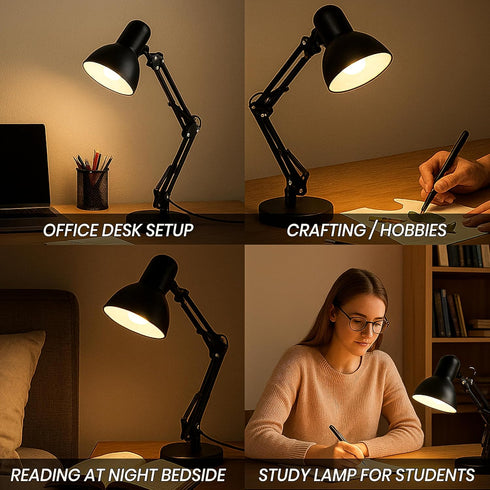 QUUQ E26 Bulb Metal Desk Lamp with Clamp, Swing Arm, Architect Adjustable Desk Lamps for Home Office, Clip Desk Lights