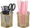 PAG 2 Pack Pencil Holder for Desk, Gold Desktop Pen Cup, Office Supplies Organizers, Makeup Brush Holder