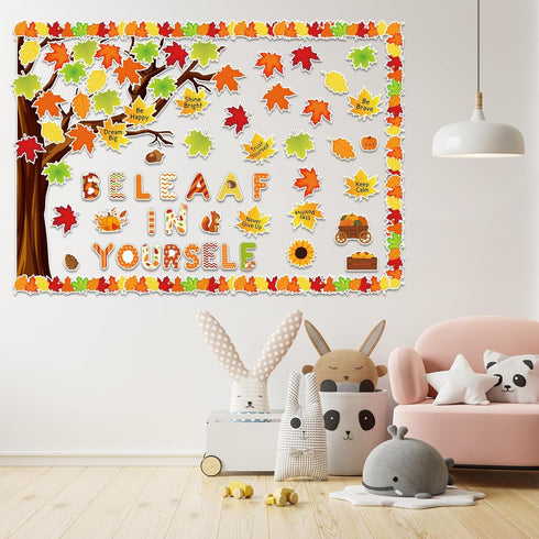 gisgfim Fall Classroom Tree Bulletin Board Set, Motivational Decorations with Leaves Cutouts for School