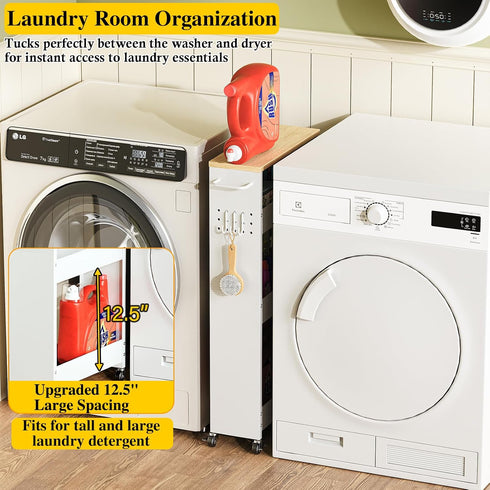 4-Tier OKZEST Utility Slim Storage Cart, Narrow Laundry Room Bathroom Organizers and Storage Cart, Metal Pantry Kitchen