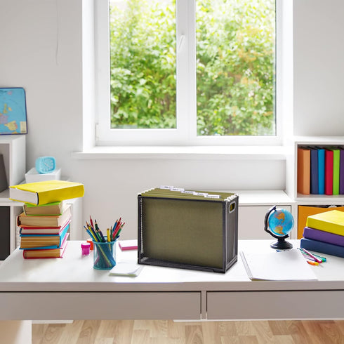 EASEPRES Desk Hanging File Organizer, Mesh Metal Letter-Size Desktop File Holder Box with 5 Hanging Folders