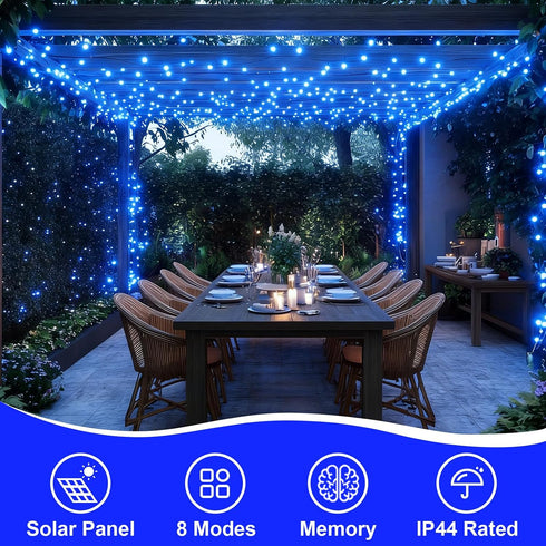 4 Pack 33ft 100 8 YEGUO Blue Solar Fairy Lights, Each LED Christmas Lights Outdoor Waterproof, Modes Sliver Wire Solar