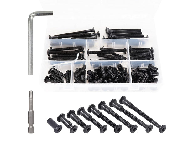 binifiMux 100pcs Black M6 Hex Drive Socket Cap Bolts Dowel Joint Nuts Assortment