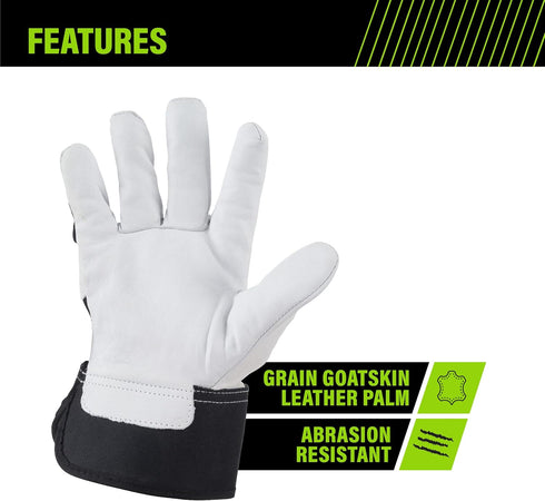 Enhanced Comfort Work Gloves with Goatskin Leather Palms for Men and Women, X-Large, Black and White