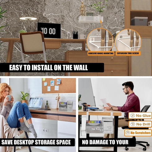 orbixa Under Desk Storage Organizer Clamp-On, Mesh Metal 3-IN-1 Desk Side Storage for Office Supplies & Home Essentials