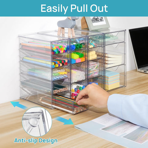 Vtopmart Acrylic Organizer with 16 Drawers, 4 Set Clear Makeup Organizer, Dustproof Storage for Office Supplies