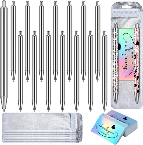 Qilery 15 Set Stainless Steel Thank You Pens, Gifts Blanks, Resealable Pouch Bag for DIY Glitter Pen Craft