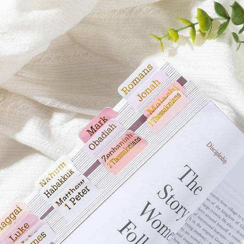 Hudinsun 75 Pink Bible Tabs for Women and Men Study Bible(Gold Foil Stamped Lettering), Tabs, Laminated Bible Index