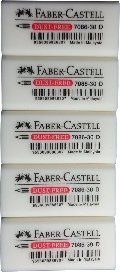 Faber-Castell Extra Soft Pencil Eraser - Dust Free, Clean Erasing, Pack of 5 (4 x 1.9 x 1.2 cm)