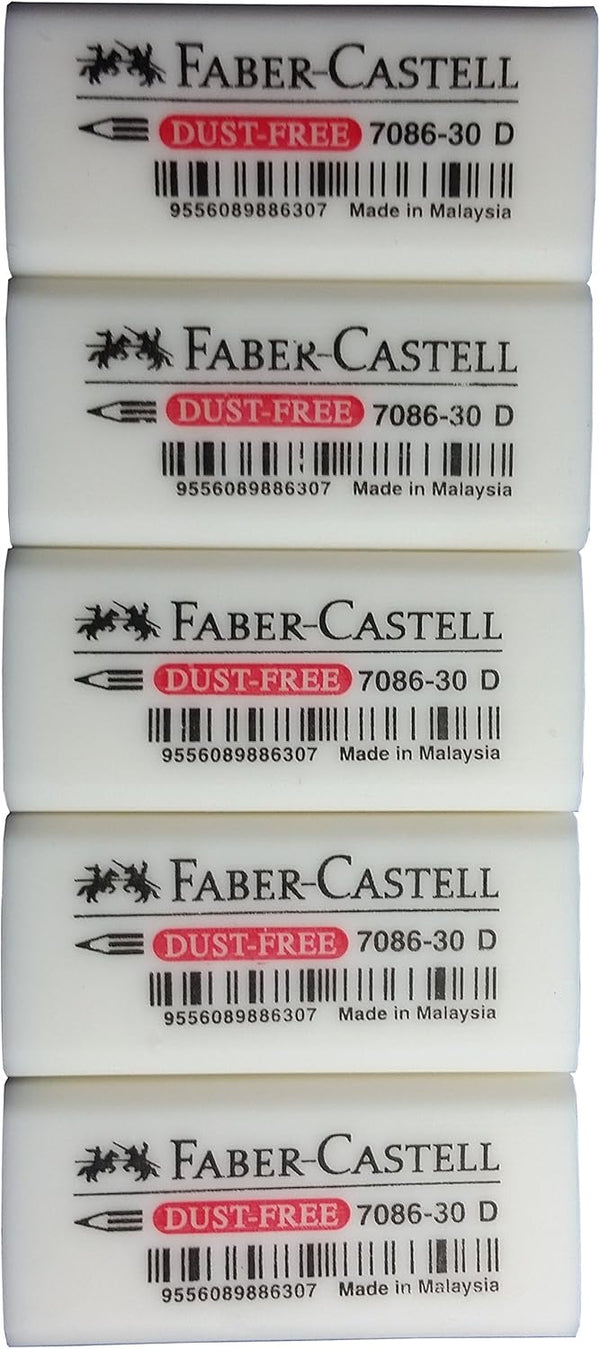 Faber-Castell Extra Soft Pencil Eraser - Dust Free, Clean Erasing, Pack of 5 (4 x 1.9 x 1.2 cm)