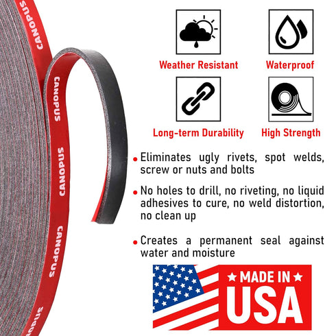 CANOPUS Heavy Duty Double Sided Tape, 5952 Strong Bond Weatherproof Seal Strip for Automotive Mounting, 0.25 in x 15
