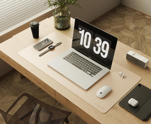 RENMTURE Double-Sided Faux Leather Desk Mat, Large Mouse Pad for Home and Office, Beige/Brown (32"x16")