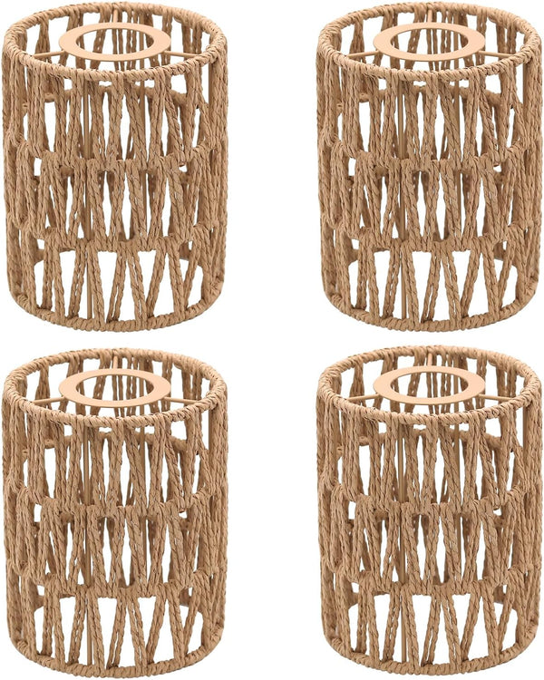4-Pack Boho Rattan Lamp Shades,5.9" H x 4.7" D Woven Small Shade