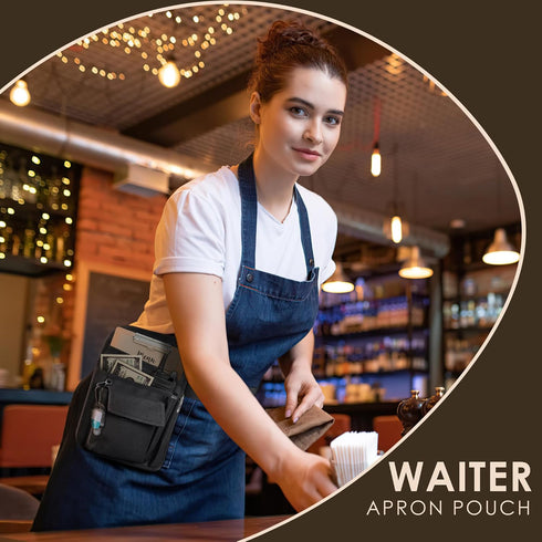 59'' Likesing Server Apron, Restaurant Serving Apron with Pockets for Waitress Hotel Bar, Waist Pouch with Adjustable