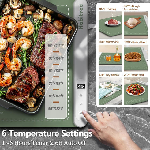 6 Settings,6 Food Warming Mat - Day Gifts & Kitchen Gadget, Electric Warming Tray with Heat Timers,Graphene Rapid