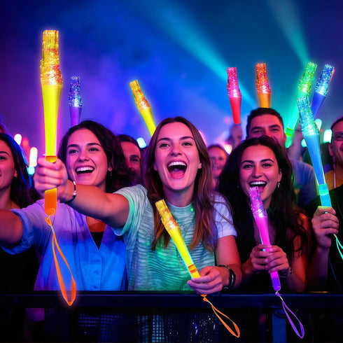 70PC Favors,4 Glow Fiber Optic Wand Glow Sticks,LED Light Up Wand,Glow in The Dark Party Supplies Color Neon Light up