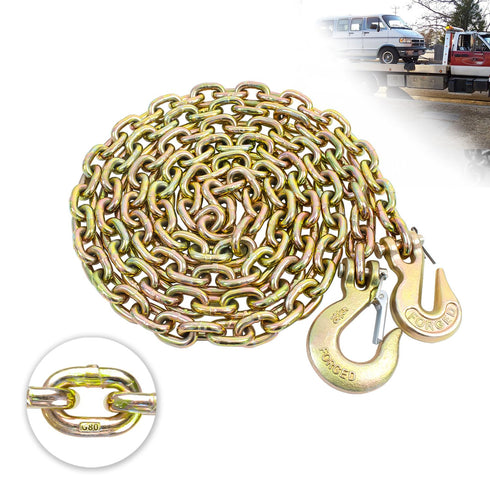 TKK G80 Transport Binder Chain, 5/16 Inch x 15 Foot Logging Chain with Grab and Sling Hooks, 7,100 lbs Safe Working Load