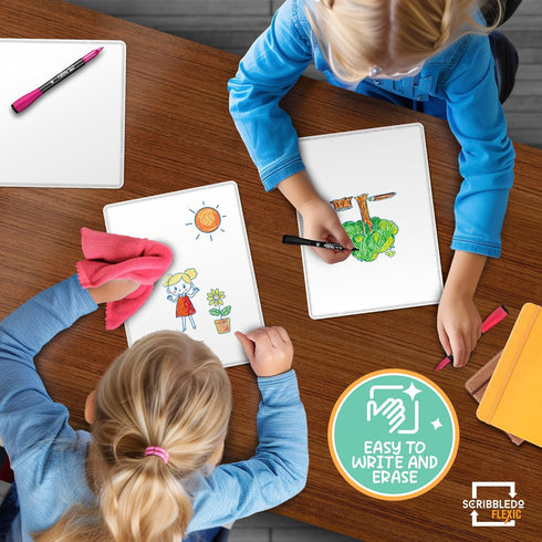 SCRIBBLEDO Small White Board Dry Erase Sheets, 9”x12” for Kids Teacher Class Manipulatives, 10 Sheets