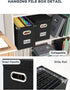 Oterri File Organizer Box with Lid, Hanging Document Organizer with Mesh Pocket for Letter Files, 2 PCS Black Storage