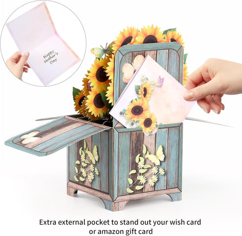 Giiffu 3D Sunflower Pop-Up Greeting Card, Birthday, Mother's Day, Thank You Card with Envelope