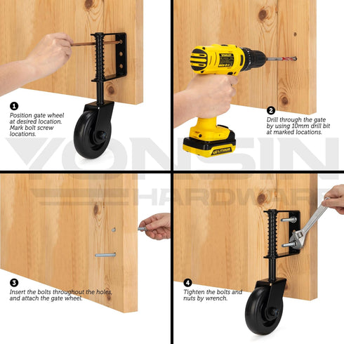 4.3" Heavy Duty Spring Loaded Gate Caster with Bearing, Drag Gate Wheels with 360° Swivel for Wooden Gate Fence, 330