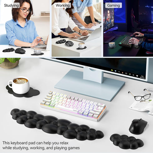 Set, TECKNET Cloud Keyboard Wrist Rest Cloud Wrist Rest with Non-Slip Base, PU Leather Wrist Pad for Keyboard