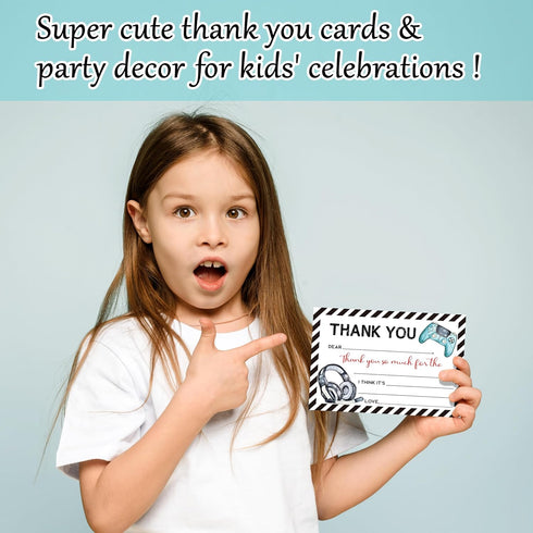 FTRZX 20 Pack 005 Video Games Kids Thank You Cards, Gamer Thank You Card For Birthday Party, Kids Birthday Cards Fill