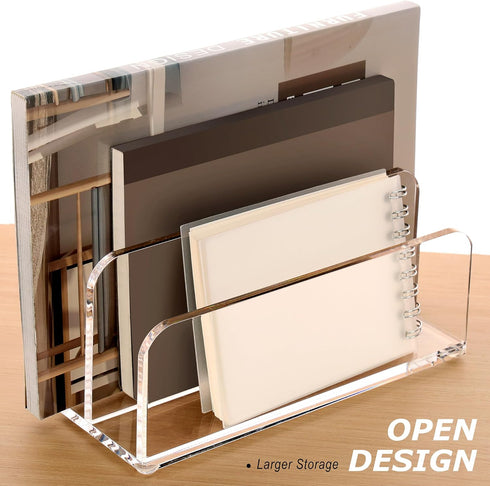 SANRUI Acrylic Mail Sorter Desktop Organizer, 2 Compartments Clear Small File Holder for Desk, Office, Home