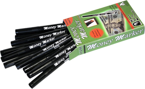 Money Marker (12 Counterfeit Pens) - Counterfeit Bill Detector Pen with Upgraded Chisel Tip - Detects Fake Counterfit Bills, Universal Currency Detectors Pack by HVM