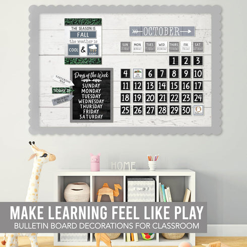 Hadley Designs Farmhouse Classroom Calendar Set - Bulletin Board Calendar for Classroom Decor, Teacher Supplies