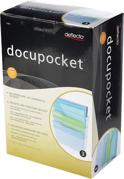 Deflecto Office DocuPocket, Wall File Organizer, Stackable, Clear, Letter Size, 3 Count