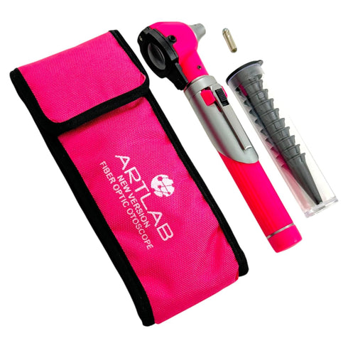 1 Bulb 10 Premium Student Home Use Led Bright Light Ent Diagnostic Otoscope Pocket Size Pink Plus Extra Replacement