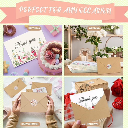 Noveread 100 Pack 4 6 Inch Wildflower Thank You Cards with Envelopes and Stickers x Spring Floral Blank Cards