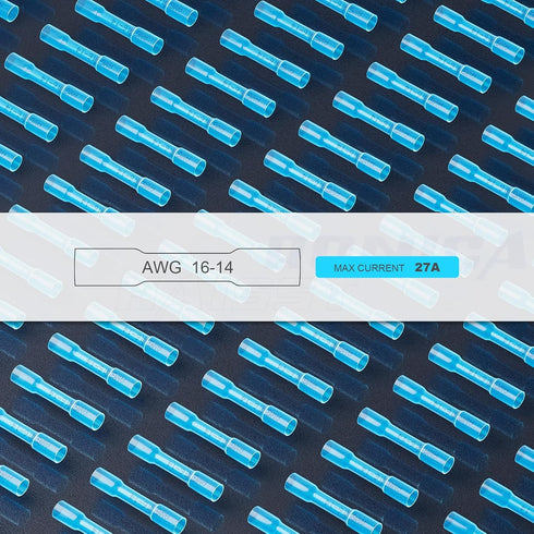 Haisstronica 200PCS 16-14 AWG Blue Heat Shrink Butt Connectors - Marine Grade Insulated Crimp Wire Connectors