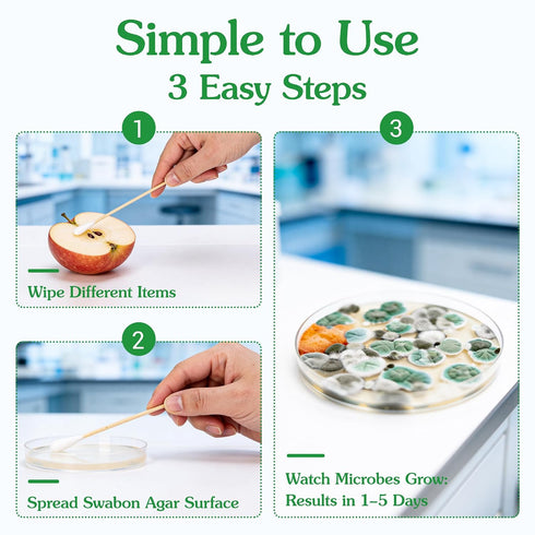 Elikoya Kit-10PCS Nutrient Agar Petri Dishes Bacteria Science Project Kit | Pre-Poured Agar Plates and Cotton Swabs
