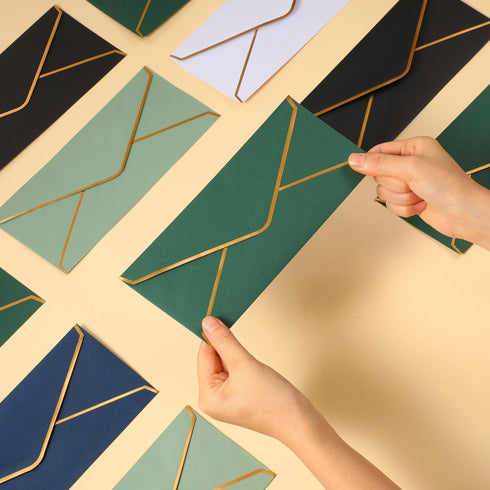 Jetec 100 Pcs #10 Colorful Business Mailing Envelopes with Gold Border and Stickers for Graduation Wedding Invitations