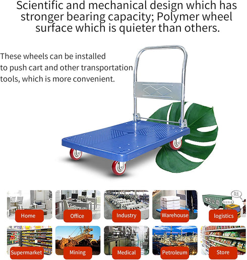 3 Inch 265 (S:3 Inch,Red) URBEST Push Cart Wheels, Heavy Duty PU Caster Wheels Bearings Repair Kits, Pltae Casters