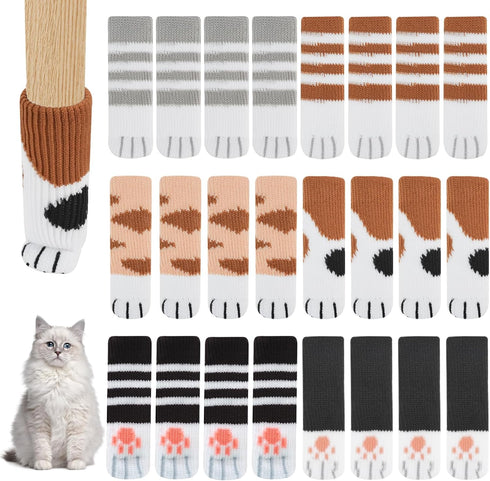 FHUIEWRY 24 Pcs Chair Leg Floor Protectors,Cute Cat Paw Chair Leg Socks Non-Slip